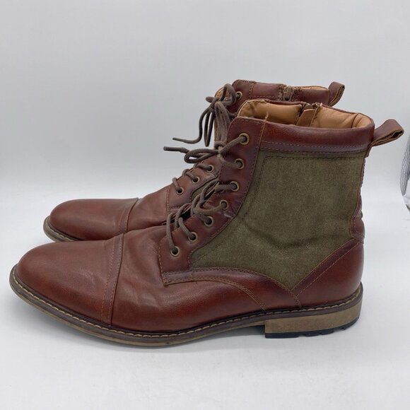 Steve Madden Bunsin Boots Mens 13 Combat Lace Up Faux Leather Canvas Cap Toe main image 16